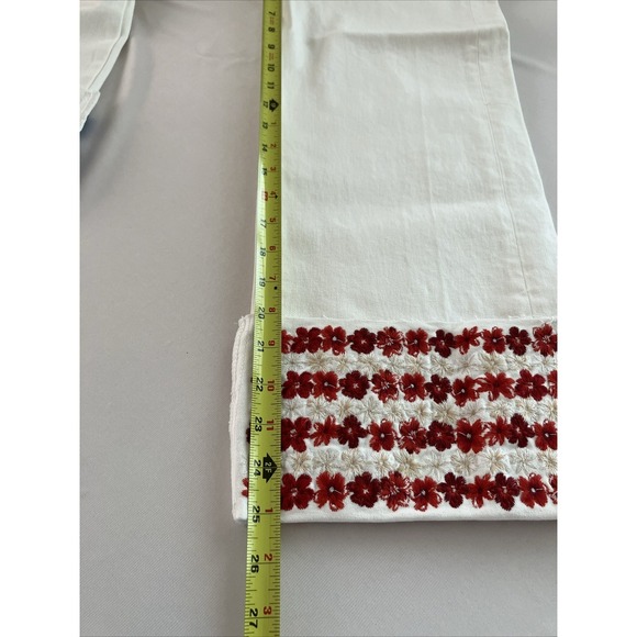 Driftwood Embroidered Floral Jeans Womens 25 White Crop Denim Red Blue Boho NWT - Picture 10 of 16